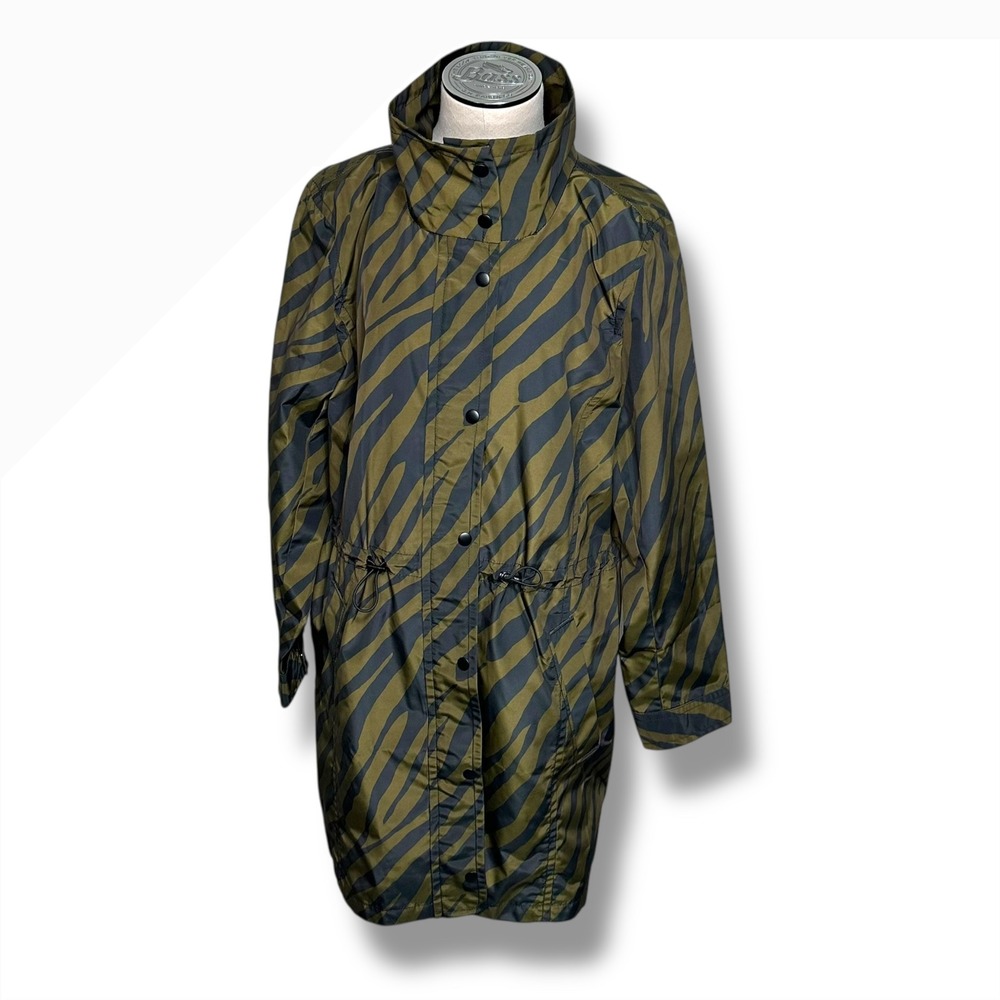Talbots Womens XL Zebra Print Rain Coat Anorak Jacket‎ Lightweight Olive Green